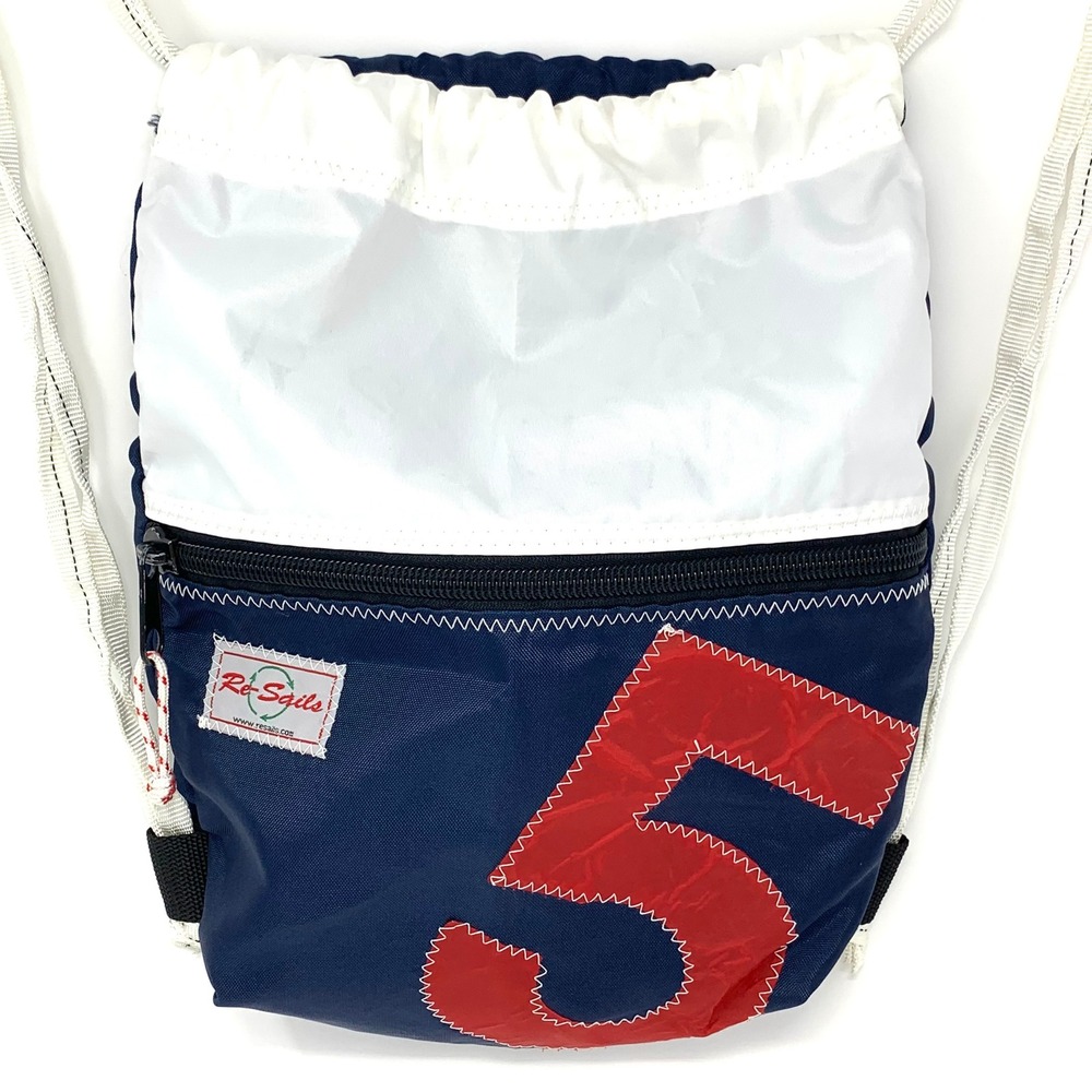 Re-Sails Vintage Sailcloth Backpack Navy Blue & Red #5 Zippered Made in USA - Picture 4 of 7